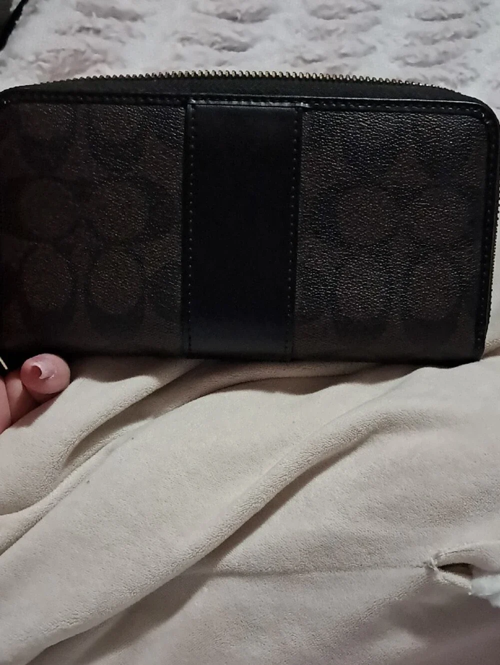 Coach Black Zip-Around Wallet with Gold Logo Accent